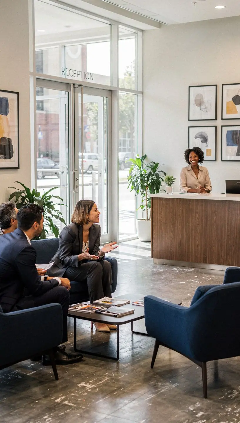 Biuro z roślinnymi akcentami wspierającymi produktywność.