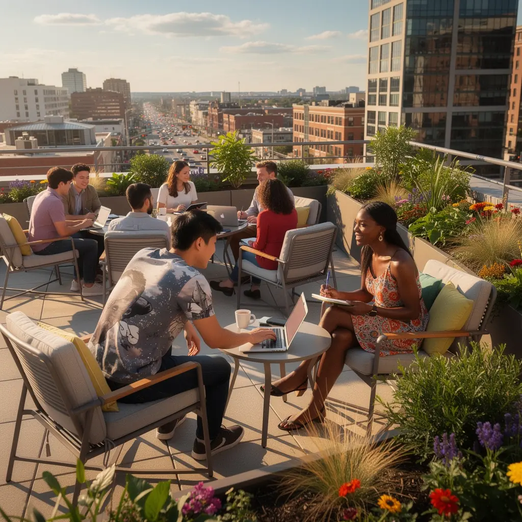 Otwarte biuro z podziałem strefowym dla zwiększenia efektywności.